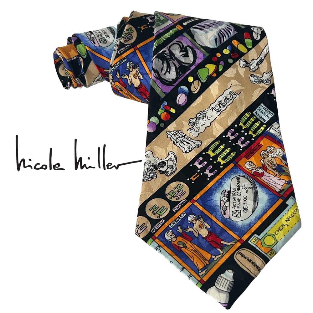 Nicole Miller Neck Tie Hand Sewn Novelty Medical Doctor Graphics Vintage NWOT - Picture 11 of 14